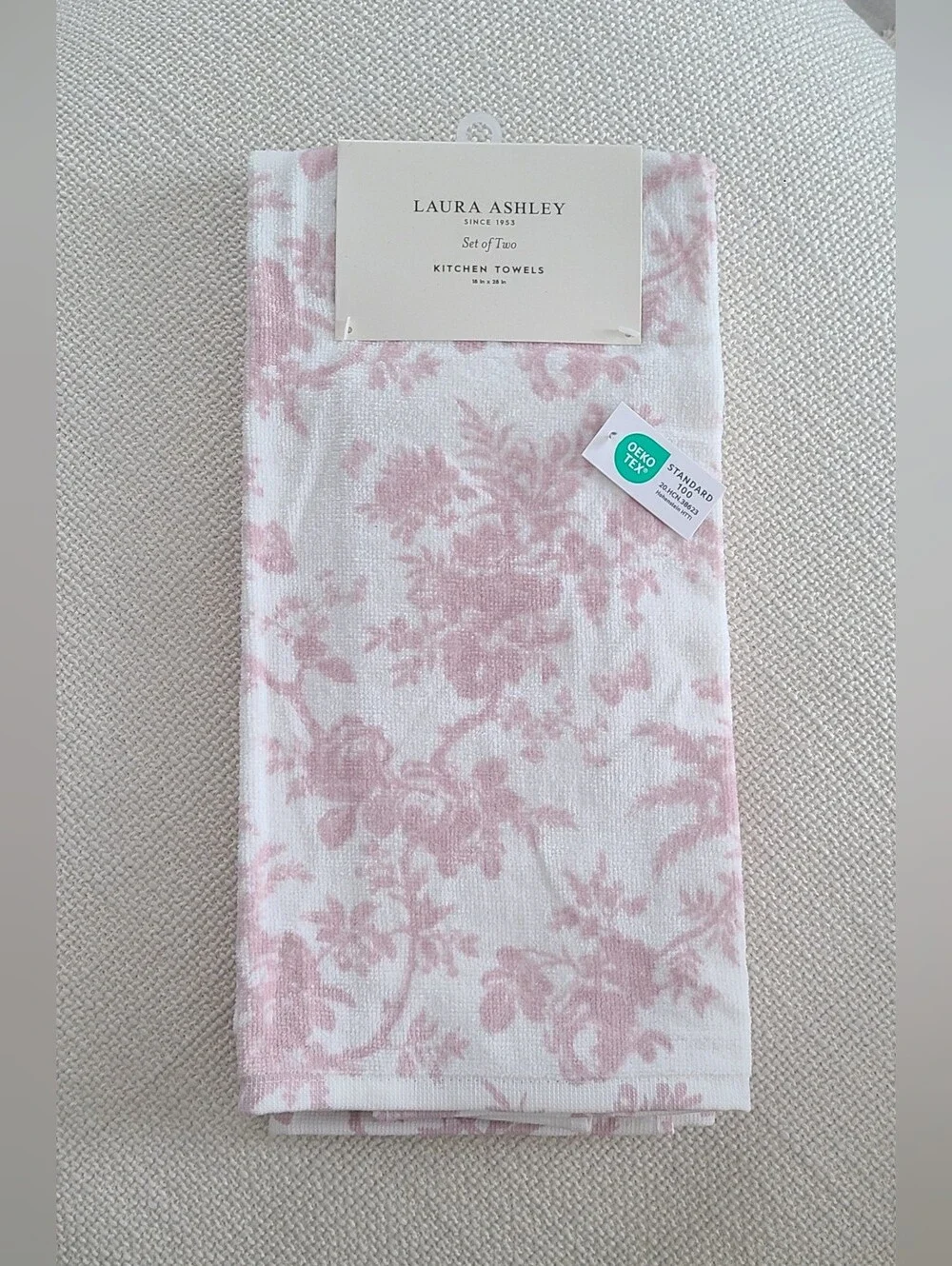 Set of 2 Laura Ashley Pink Toile Floral Kitchen Towels